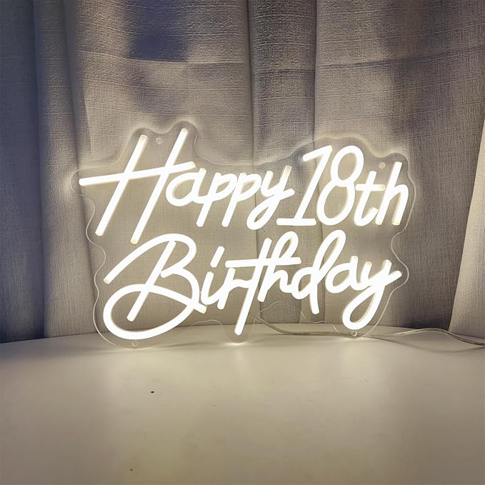 Happy Birthday Neon Sign for Wall Decor, Warm White LED Neon Light Signs, Art Decoration Happy 18th Birthday Neon Light Sign for All Birthday Party Decoration,SIGNVIA,15.7×10.3 Inch