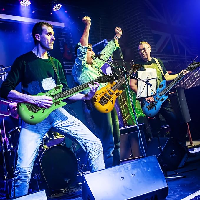 60 Pcs Inflatable Guitars for Parties Bulk Blow Rock Star Guitar Set Rock and Roll Party Decorations Photo Booth Props for Birthday 80s 90s Themed Party Carnival, 12 Colors