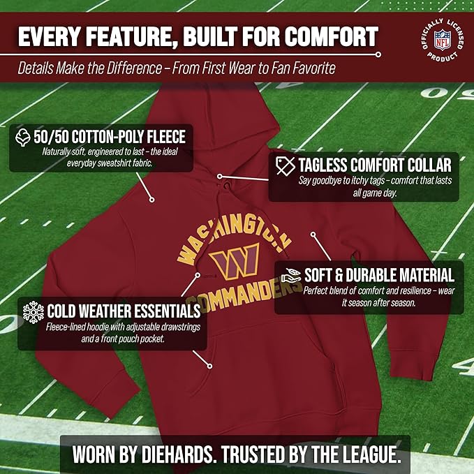Team Fan Apparel NFL Adult Gameday Hooded Sweatshirt - Poly Fleece Cotton Blend - Stay Warm and Represent Your Team in Style