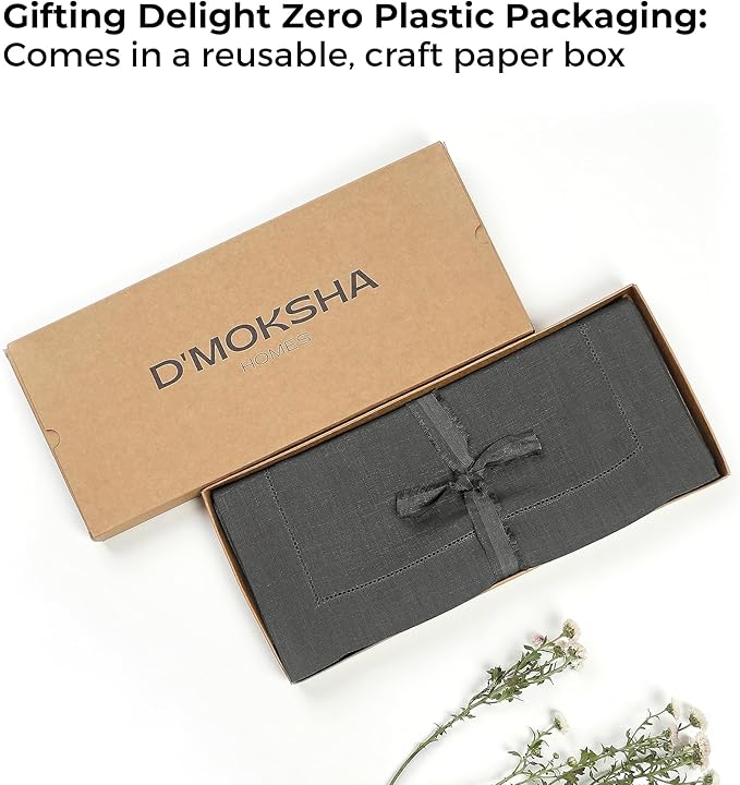D'Moksha Homes Linen Charcoal Grey Table Runner 108 Inches Long - 100% Pure Linen 14 x 108 Inch Table Runner for Spring, Easter - Classic Hemstitch