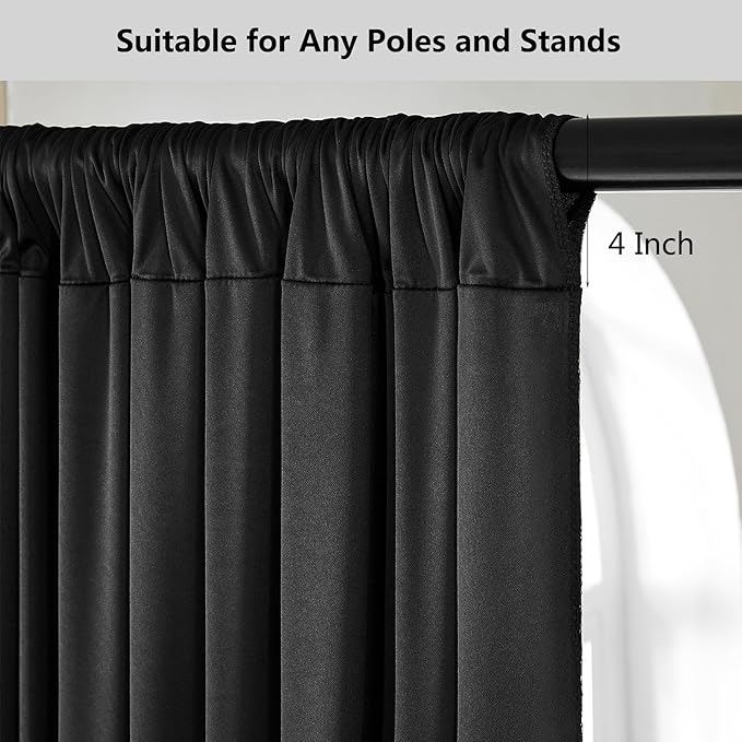 30ft x 15ft Black Wrinkle Free Backdrop Curtains for Parties,Silky Polyester Fabric Wedding Ceiling Drapes-6 Panels 15ft Photo Back Drop Drapes for Baby Shower Photography Stage Background Cloth