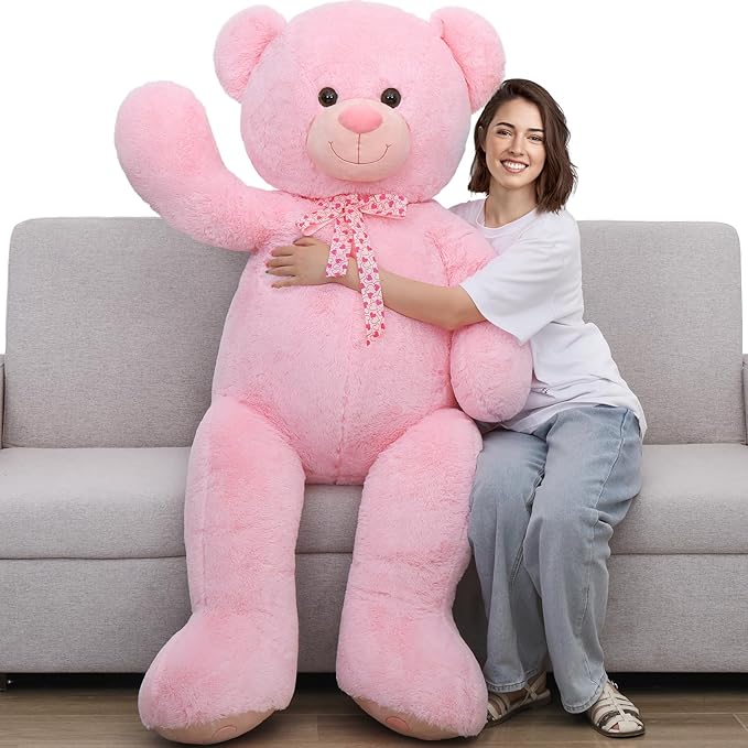 Tezituor Giant Teddy Bear 5 Feet Tall - Pink Life Size Stuffed Animals 59" - Fluffy Huge Plush with Footprints - Valentines Gift for Girlfriend