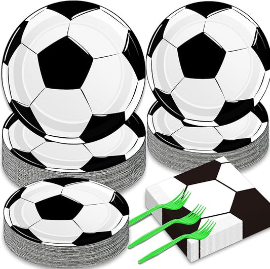 50 Guests Soccer Plates and Napkins Party Supplies Soccer Birthday Party Decorations Disposable Tableware Set Soccer Ball Dinnerware Favor for Party Decoration Favors, 200PCS