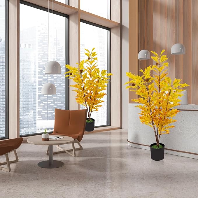2 Packs 35.4-inch Artificial Maple Tree - Autumn Tree Artificial Plant Autumn Home Decoration, Suitable for Halloween, Thanksgiving, Indoor and Outdoor environments with Simulated Plants