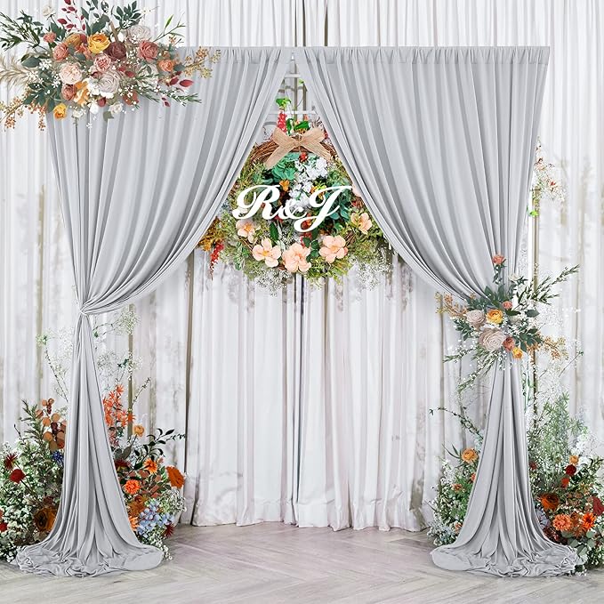 30ft×10ft Silver Grey Wrinkle Free Backdrop Curtains for Parties, 6 Panels 5×10ft Thick&Silky Polyester Silver Photo Backdrop Drapes Curtain for Birthday Baptism Baby Shower Photography Home