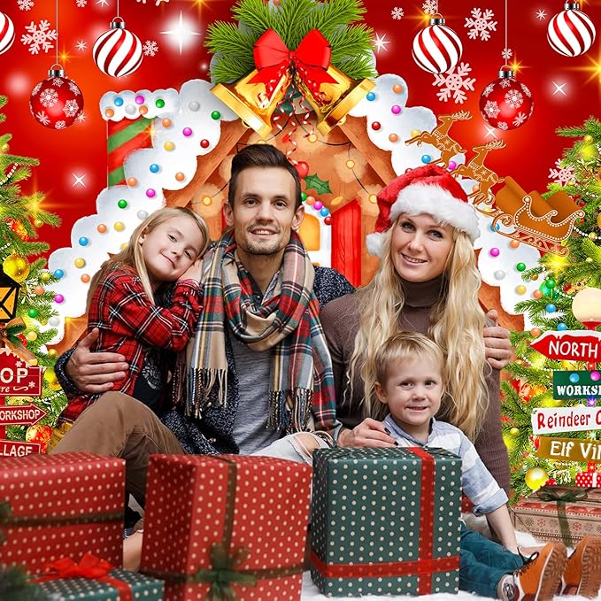 Christmas Backdrops for Photography, Gingerbread House Photo Backdrop for Wall Photoshoot, Xmas Background Holiday Party Decorations 8x6FT