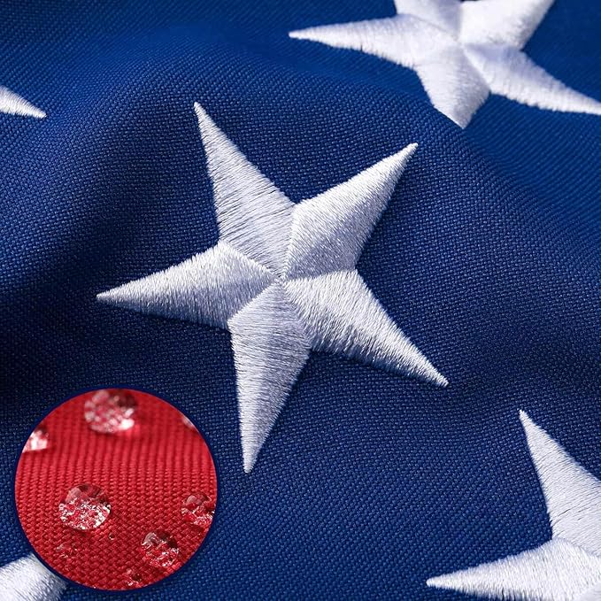 American Flag 5x8 Ft Deluxe Water Resistant Series Made From Heavy Duty Super Tough Spun Polyester/Embroidered Stars/Sewn Stripes/Brass Grommets,US/USA Flags Perfect for Outside