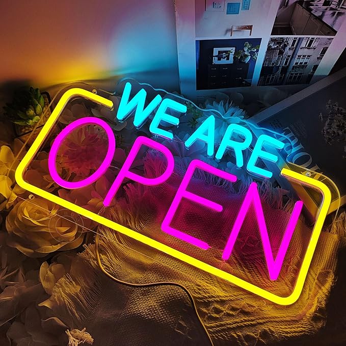 SYLHOME We Are Open Led Neon Light Sign Business Coffee Shop Store Bar Restaurant Pub Salon Hotel Welcome Door Window Wall Decor Sign USB 15.75"X8.4"
