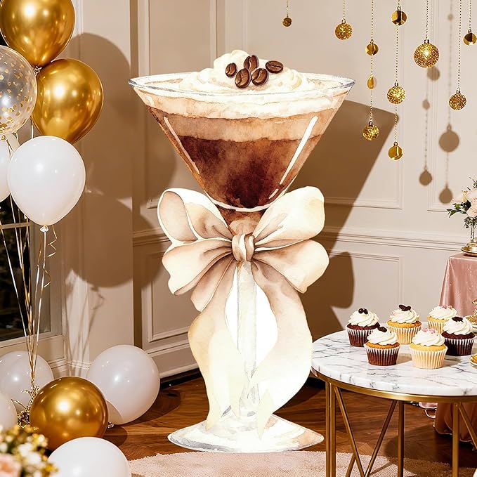 4ft Large Espresso Martini Cardboard Cutout A Tini Bit Older Birthday Standup Brown Bow Cocktail Glass Backdrop Decoration for Women Bar Bachelorette Bridal Shower Party Decor