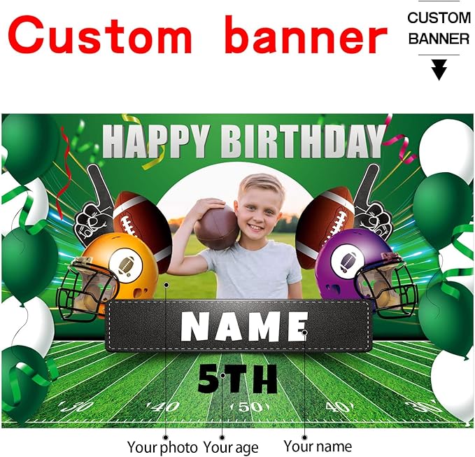 Custom Football Sports Happy Birthday Party Decorations Supplies Personalized Football Sports Birthday Backdrop Banner(6x9ft)
