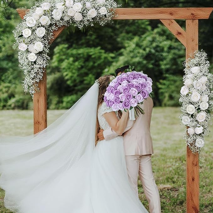 50 PCS Purple Roses Artificial Flowers, Fake Roses with Stem Realistic Silk Roses for DIY Wedding Bouquets Table Centerpieces Arrangements Baby Shower Birthday Home Decor Valentine's Day Gift for Her