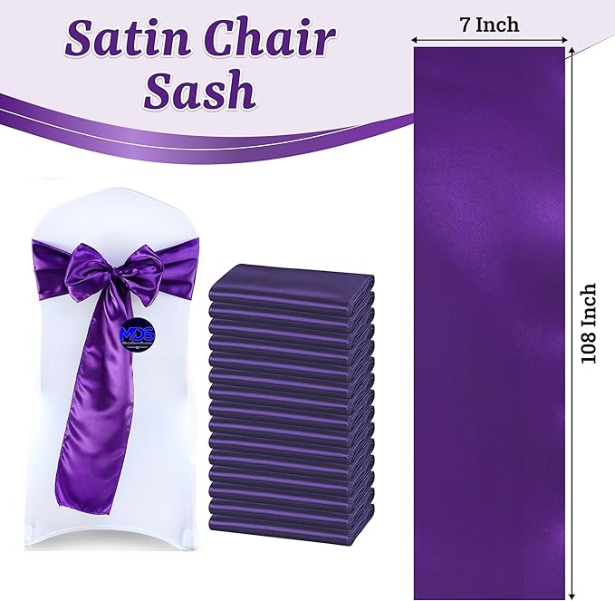VDS Satin Chair Sashes Chair Cover Back Tie Sateen Bows Ribbon for Wedding Birthday Graduation Engagement Ceremony Event Party Banquet Venue Hotel All Dining Chair Decoration (40PC) (Purple)