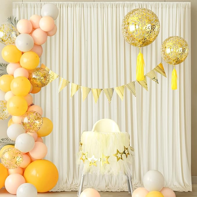 20 ft x 8 ft Ivory Backdrop Curtain Panels, 4 Panels 5 ft x 8 ft Wrinkle Free Polyester Photography Backdrop Drapes, Wedding Party Home Decoration Supplies