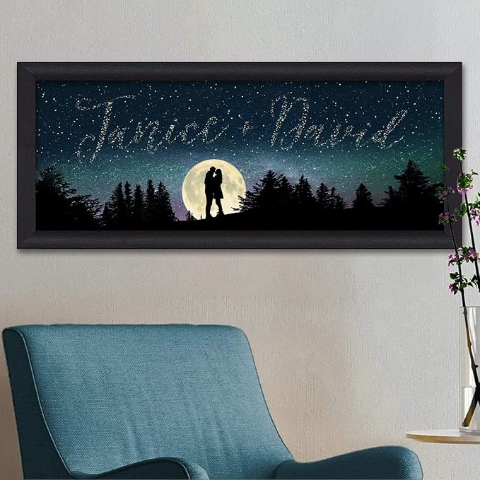 Personal-Prints | Personalized Written in the Stars Custom Wall Art | Personalized with Names in the Sky | Unique Wedding, Anniversary, Valentine’s Day, or Romantic Gift (16"x32" Float Framed Canvas)