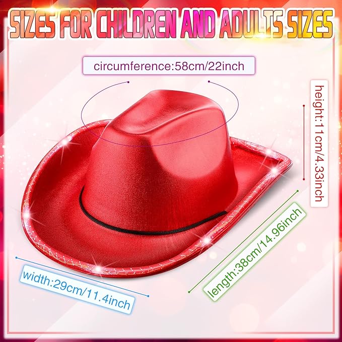 Kigeli 10 Pcs Lights LED Cowboy Cowgirl Hat LED Flashing Hat Cowgirl Hat for Western Cowboy Role Play(Silver,Sequin)
