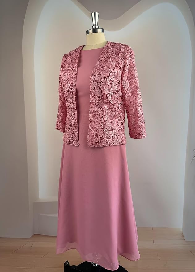 Tea Length Grandmother of The Bride Dresses with Jackets Elegant Laces Mother of Bride Dress for Wedding Guests