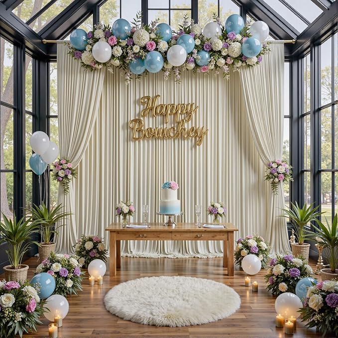 40 ft x 10 ft Wrinkle Free Champagne Backdrop Curtain for Parties, 8 Panels 5x10ft Silky Polyester Wedding Backdrop Drapes Photo Back Drop Cloth for Birthday Baby Shower Photography Background
