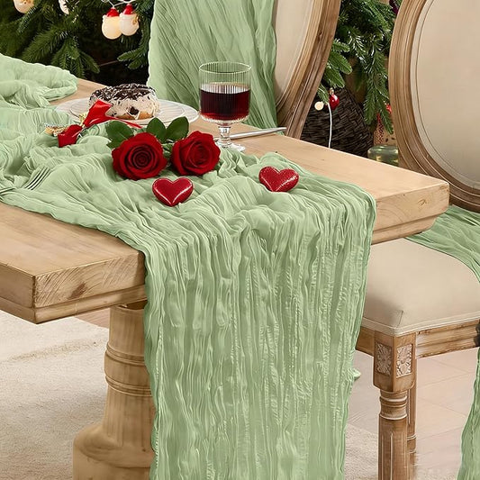 12 Pack Cheesecloth Table Runner 120 Inch Boho Rustic Gauze 10 FT Sage Green Cheese Cloths Table Runners Decorations for Spring Summer Birthday Party Baby Shower Wedding Holiday Home Decor