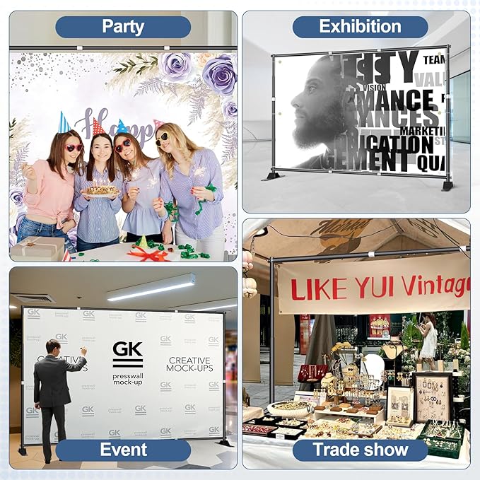 10 x 8FT Backdrop Banner Stand, Heavy Duty Adjustable Photo Background Support Frame Kit, Step and Repeat Stand for Photo Booth, Parties, Exhibition, Trade Show, Wedding