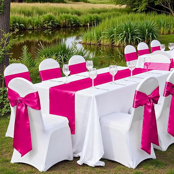 VDS Satin Chair Sashes Chair Cover Back Tie Sateen Bows Ribbon for Wedding Birthday Graduation Engagement Ceremony Event Party Banquet Venue Hotel All Dining Chair Decoration (75PC) (Magenta)