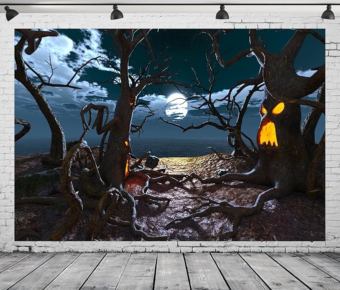 BELECO 20x10ft Fabric Halloween Haunted Forest Backdrop Creepy Dark Forest Ghost Trees Full Moon Night Horror Nightmare Background Halloween Party Decorations Trick or Treat Banner Photo Studio Props