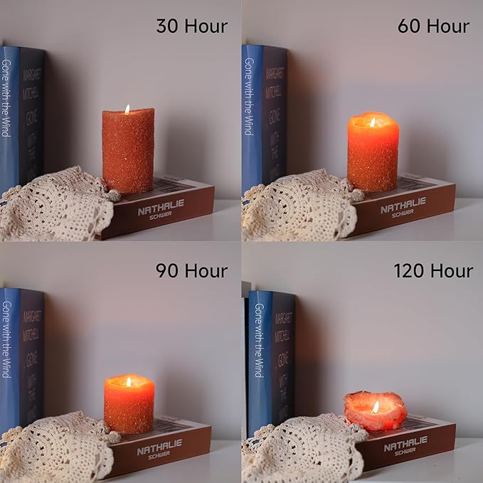 MOZEAL Hand-Poured Granular Texture Decorative Burnt Orange Pillar Candles Set of 3 (3"x4", 5", 6"), Dripless, Unscented, Smokeless, for Fall Fireplace, Thanksgiving Table & Autumn Décor
