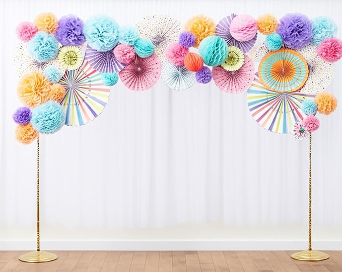 PapaKit Deluxe Origami Large Wall Decoration Set (Assorted Paper Fans & Pom-poms) Birthday Party Baby Shower Wedding Events Decor | Creative Art Design Pattern (Festive Colors, Deluxe 26 Piece Set)