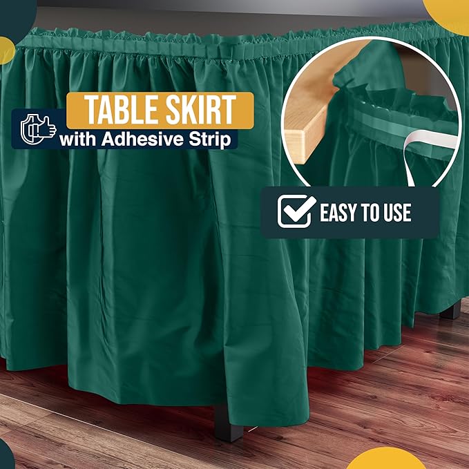 Exquisite Ruffle Table Skirt Dark Green 48 Pack 14 Ft Long Table Skirts for Rectangle Tables 6ft Plus or Round Tables Skirts with Adhesive Strip for Gender Reveal Decor & Happy Birthday Parties
