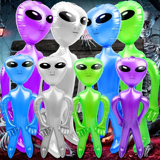 8 Pack Inflatable Alien 67 Inch 35 Inch Giant Large Blow Up Alien Jumbo Alien Inflate Toy for Birthday Halloween Alien Theme Party (Color Set 2)