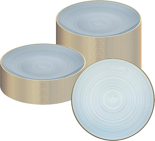 Restaurantware Plastic Plates 100 Pcs 10" Gold Rimmed Disposable Plates Heavy-Duty Blue Translucent Rippled Plastic Dinner Servers for Party, Weddings, Salads, Desserts, and Appetizers