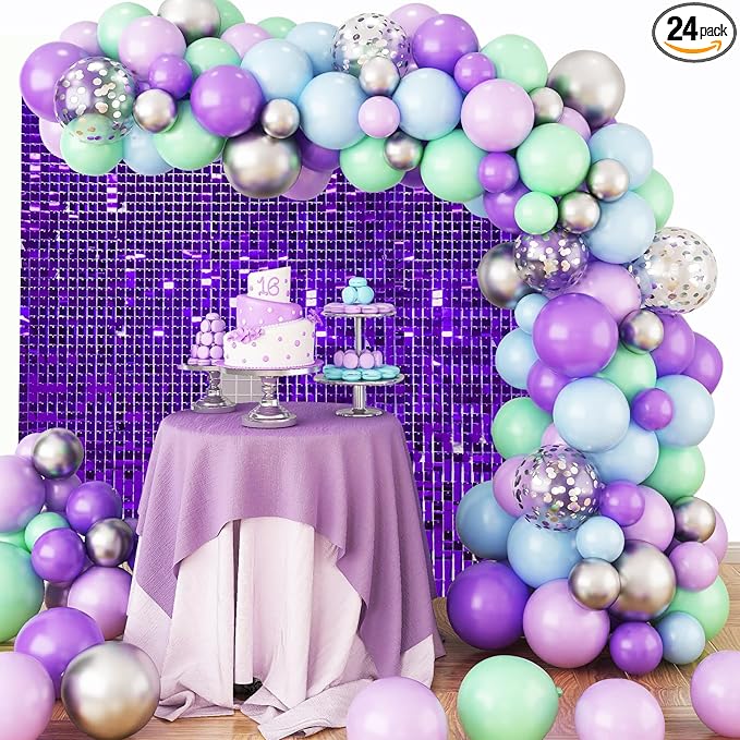 Purple Shimmer Wall Backdrop,Shiny Sequins,24PCS Sequins Backdrop Decoration Panels, Glitter Bling Photo Background Decorations for Birthday Party Wedding Engagement Anniversary Graduation