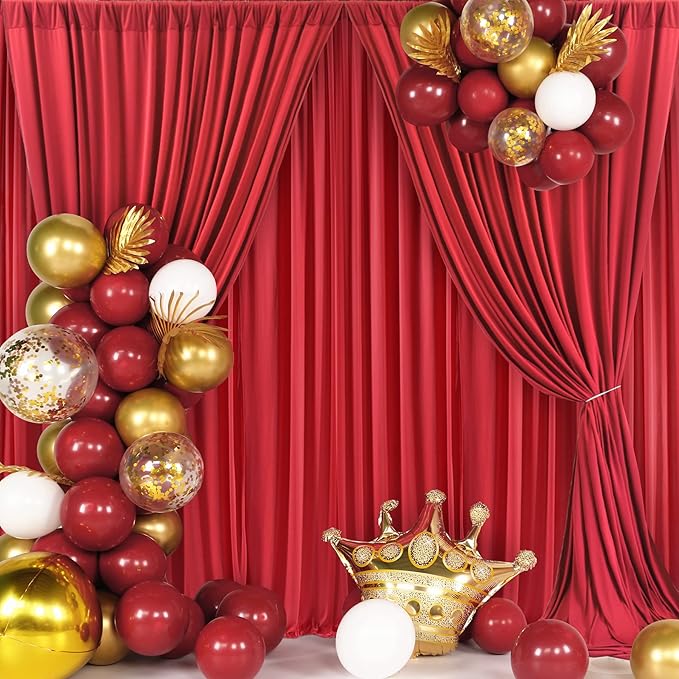 40ft x 10ft Wrinkle Free Red Backdrop Curtains for Parties, Polyester Photo Backdrop Drapes 8 Panels 5x10ft for Weddings Birthday Party Christmas Photography Background for Backdrop Stand