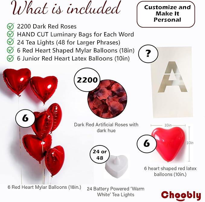 Design Your OWN Customizable Luminary Bags with LED Tea Light Candles, Balloons, and Rose Petals – Romantic Decorations for Proposals, Anniversaries, and Special Moments