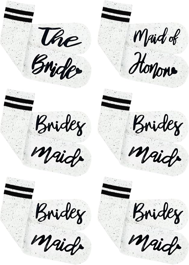 Funky Junque Bride Socks for Bachelorette Party Favors, Bridesmaid Gifts, 100% Cotton Crew Socks, Bridal Shower Accessories