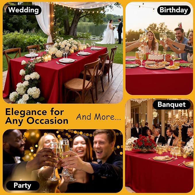 10-Pack Red Tablecloths for Rectangle Tables, 70 x 108 Inches, Stain-Resistant Polyester Fabric for 6 Foot Tables - Washable Table Covers for Weddings, Banquets, Birthday Parties, Events