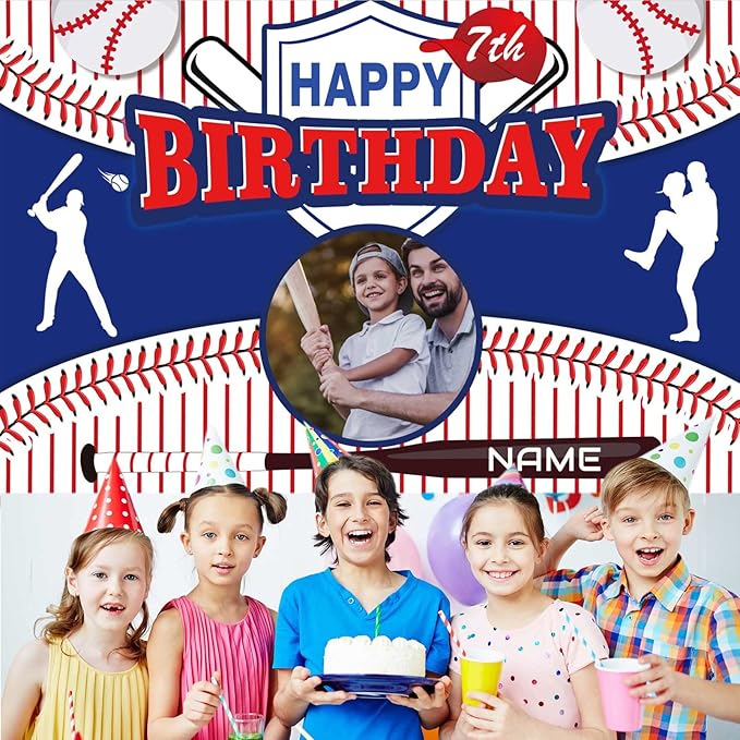 Custom Baseball Sports Happy Birthday Party Decorations Supplies Personalized Baseball Sports Birthday Backdrop Banner(5x7.5ft)