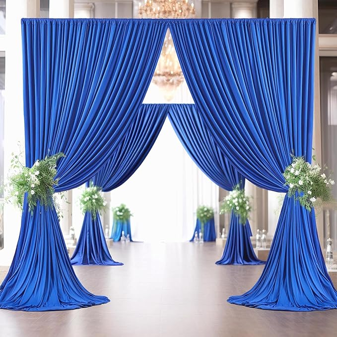 30ft×8ft Wrinkle Free Royal Blue Backdrop Curtain for Parties, 6 Panels 5×8ft Soft Silky Polyester Blue Photo Backdrop Drapes for Boss Baby Birthday Party Wedding Photography Background