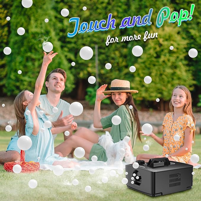 Fog Bubble Machine, 2-in-1 Smoke Bubble Maker, 400W No-Spill Fog Bubble Blower, 8000+ Colorful/Fog Bubbles for Kids Toddlers Indoor Outdoor Birthday Party (Black)