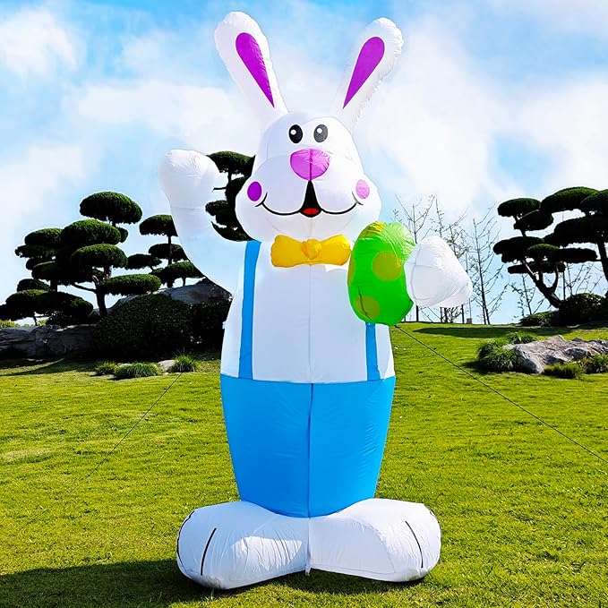 Dearsun 6.2FT Easter Inflatable Bunny Blow up Outdoor Yard Decorations Giant Bunny Holding Easter Egg with LED Lights for Holiday Party Indoor Outdoor Decor