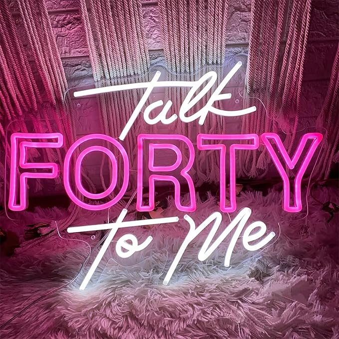 Talk Forty To Me Neon Sign,Hello Forty Neon Signs for Wall Decor,Happy Birthday Neon Signs with Dimmable Switch for Any Age Children's Room,Party,Christmas,Wedding Decoration,SIGNVIA,Size:60cm