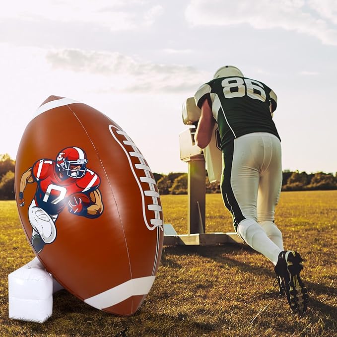Bencailor 2 Pcs Giant Football Party Decoration Jumbo Inflatable Football with Tee Set for Game Large Blow up Footballs for Sport Birthday Party Indoor Outdoor Lawn Yard Decor(59 Inch)