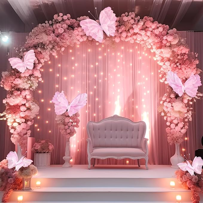 Geelin 6 Pcs Large Pink Butterfly Decorations Mariposas Grandes para Decoracion Big Butterfly Party Decor 20 Inch 12 Inch 3D Silk Butterflies for Baby Shower Women Birthday Party Wedding Decor