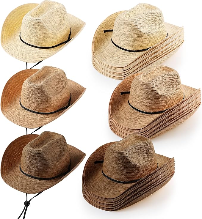Unittype Adult Cowboy Hat Bulk Western Party Straw Hat Unisex Cowboy Cowgirl Set for Women Men