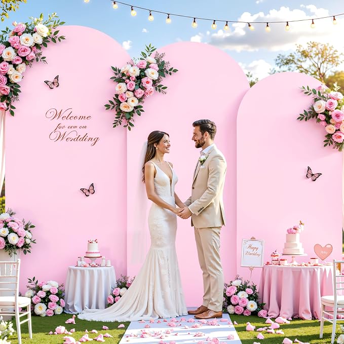 Pale Pink Arch Cover 3 Set - 6.6FT, 7.2FT, 8FT Arch Backdrop Cover Spandex Fitted Baby Shower Arch Stand Covers for Girls Birthday Party Wedding Bridal Shower Banquet Photo Background Decorations