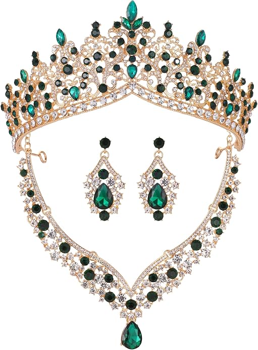Kamirola Tiaras and Crowns for Women,Tiaras Earrings Necklace, Crystal Bridal Jewelry Set, Costume Party Halloween Prom Pageant Jewelry for Women TR80