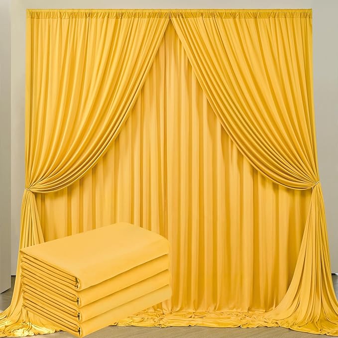 20 ft x 10 ft Wrinkle Free Yellow Backdrop Curtain for Parties, Ginger Polyester Photo Backdrop Drapes,Thick Background 4 Panels 5ft x 10ft for Baby Shower Wedding Birthday Party Backdrop Stand