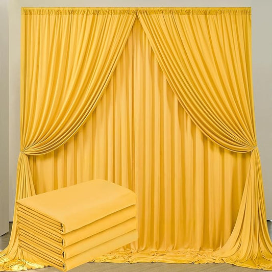 20 ft x 10 ft Wrinkle Free Yellow Backdrop Curtain for Parties, Ginger Polyester Photo Backdrop Drapes,Thick Background 4 Panels 5ft x 10ft for Baby Shower Wedding Birthday Party Backdrop Stand