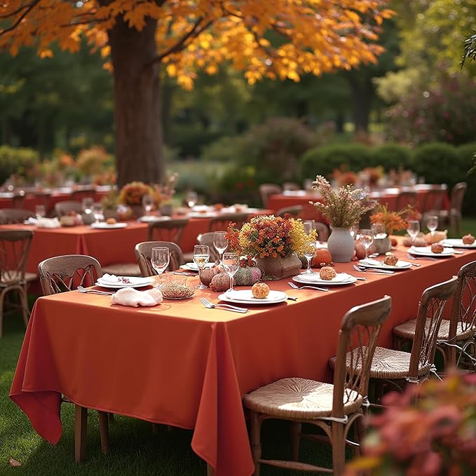 sancua Thanksgiving Tablecloths for 8 Foot Rectangle Tables, 8 Pack Burnt Orange - Washable Polyester Fabric Fall Table Cloth for Holiday Party, Birthday, Banquet Reception, 60x120 Inch Rust