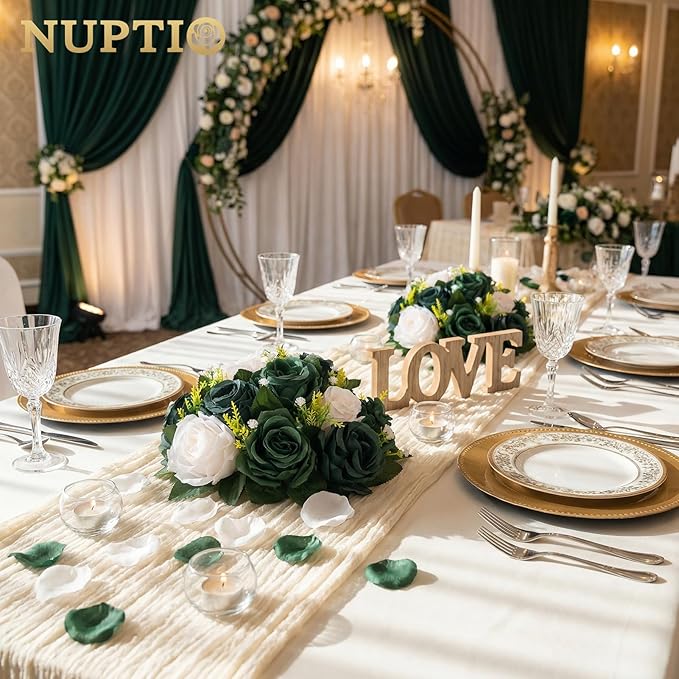 NUPTIO Green Flower Ball Centerpieces: 10 Pcs Artificial Rose Arrangements for Wedding Party Tables Decorations - Fake Silk Floral Kissing Balls for Home St Patrick's Day Christmas Event Dining