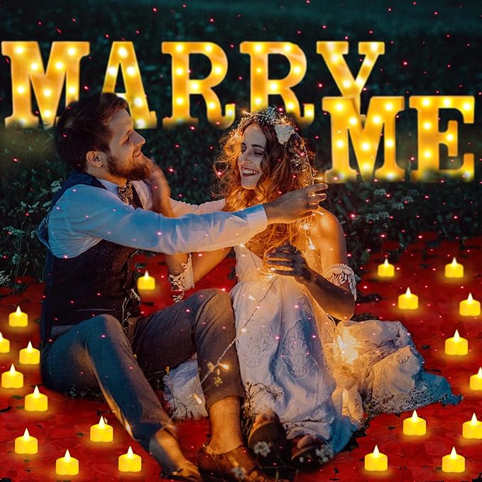 Hortsun Marry Me Light up Letters Proposal Decorations Will You Marry Me Sign Rose Petals 24 LED Candles Romantic Night Light for Proposal Engagement Wedding Anniversary Valentine's Day(Red)